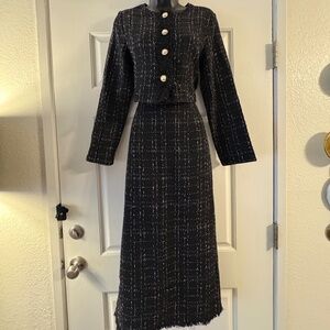 Tweed Black Paid Long Sleeve Jacket & Skirt (SHEIN / US 12 )